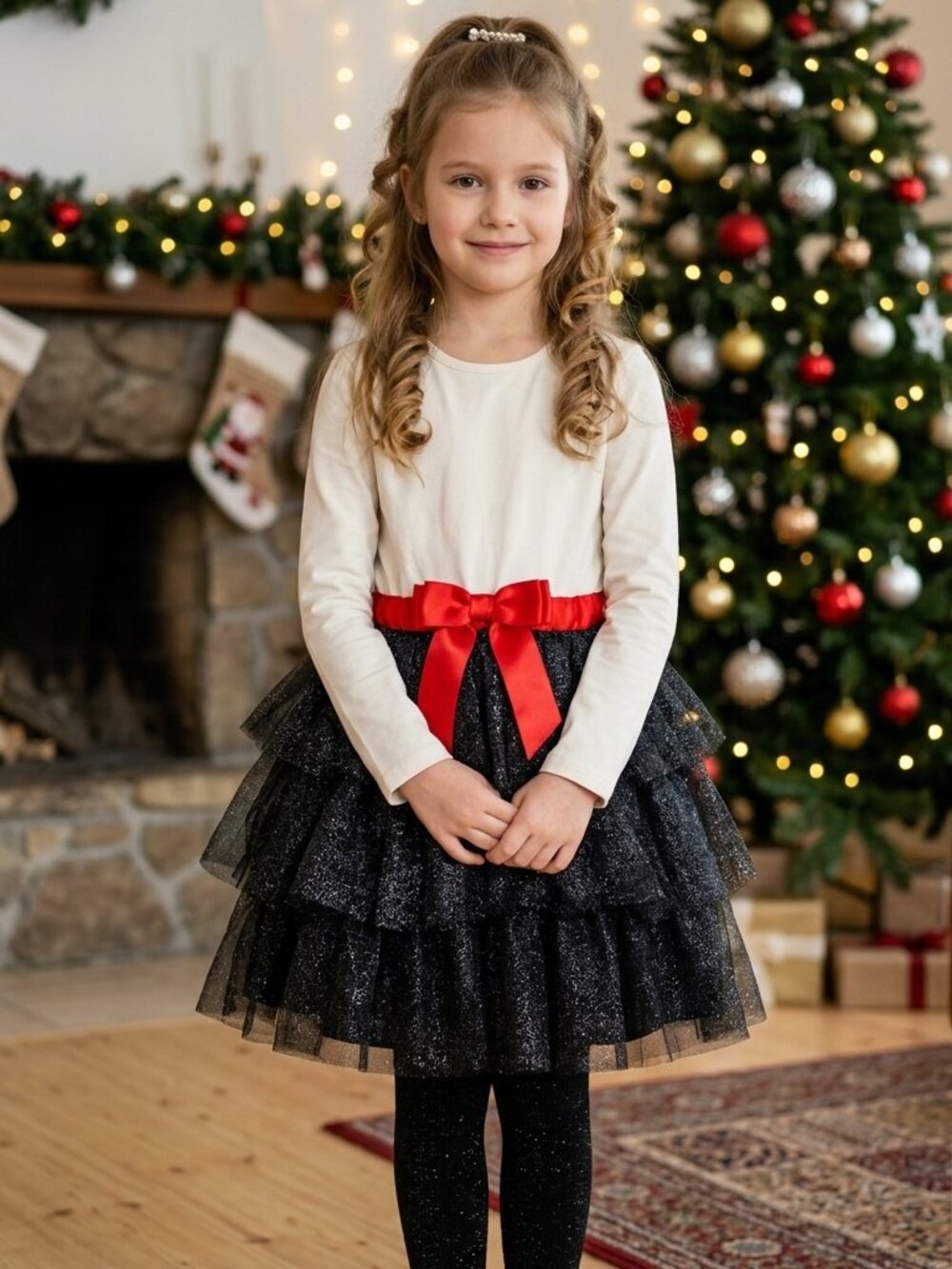 Hanna Andersson Girls Size 130 (7-8) Shimmer Tiered Tulle Holiday Dress